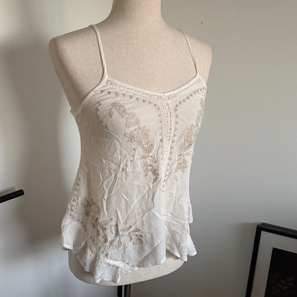 Xhilaration Cream Embroidered Spaghetti Strap Cami Top